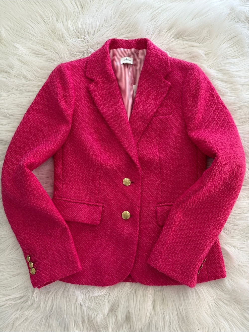 J. Crew Fuchsia Textured Blazer with Gold Buttons
